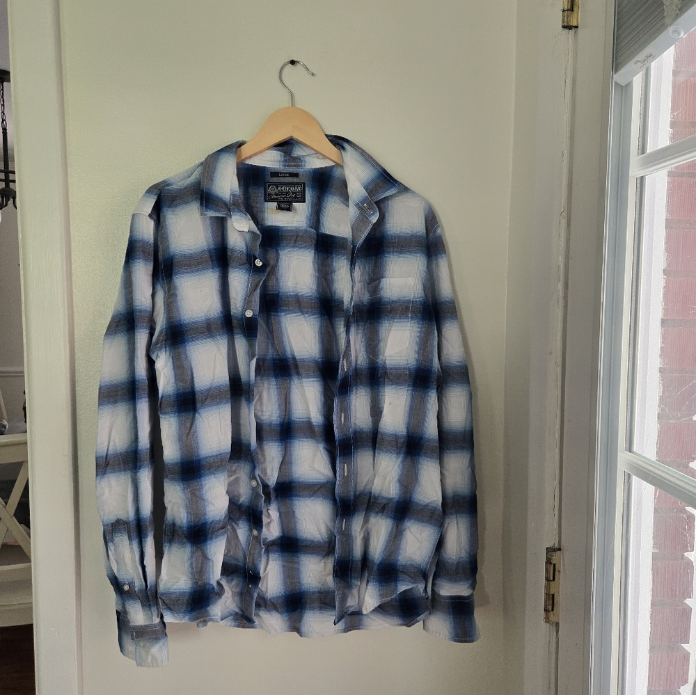 American Rag Blue Plaid Flannel Large